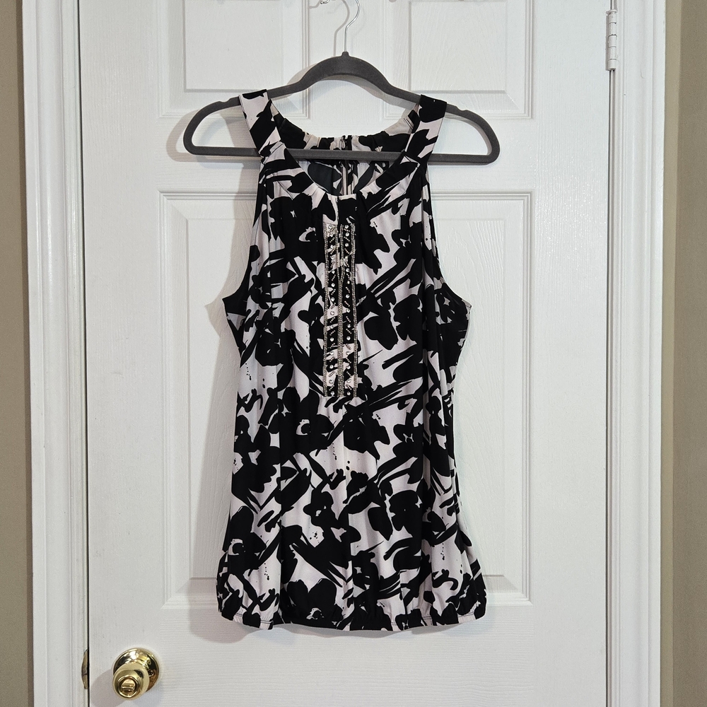 INC International Concepts Black and White Abstract Blouse